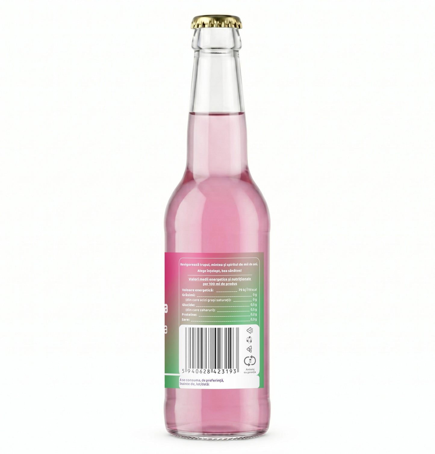 Bautura racoritoare Kombucha fara zahar, cu aroma naturala de ZMEURA, miere si hibiscus, 330 ml, Furori