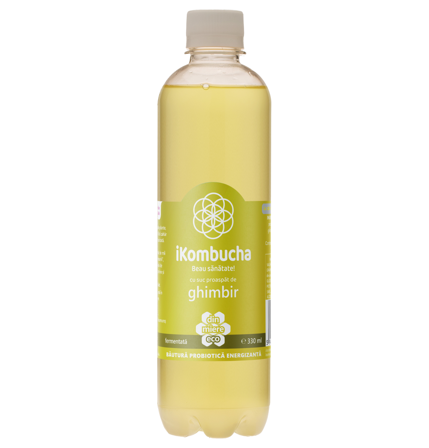 iKombucha, ceai Kombucha cu suc proaspat de GHIMBIR si CEAI VERDE, cu bionutrienti, enzime si antioxidanti, pentru rezistenta, pentru digestie si antibalonare, 500 ml, iKombucha