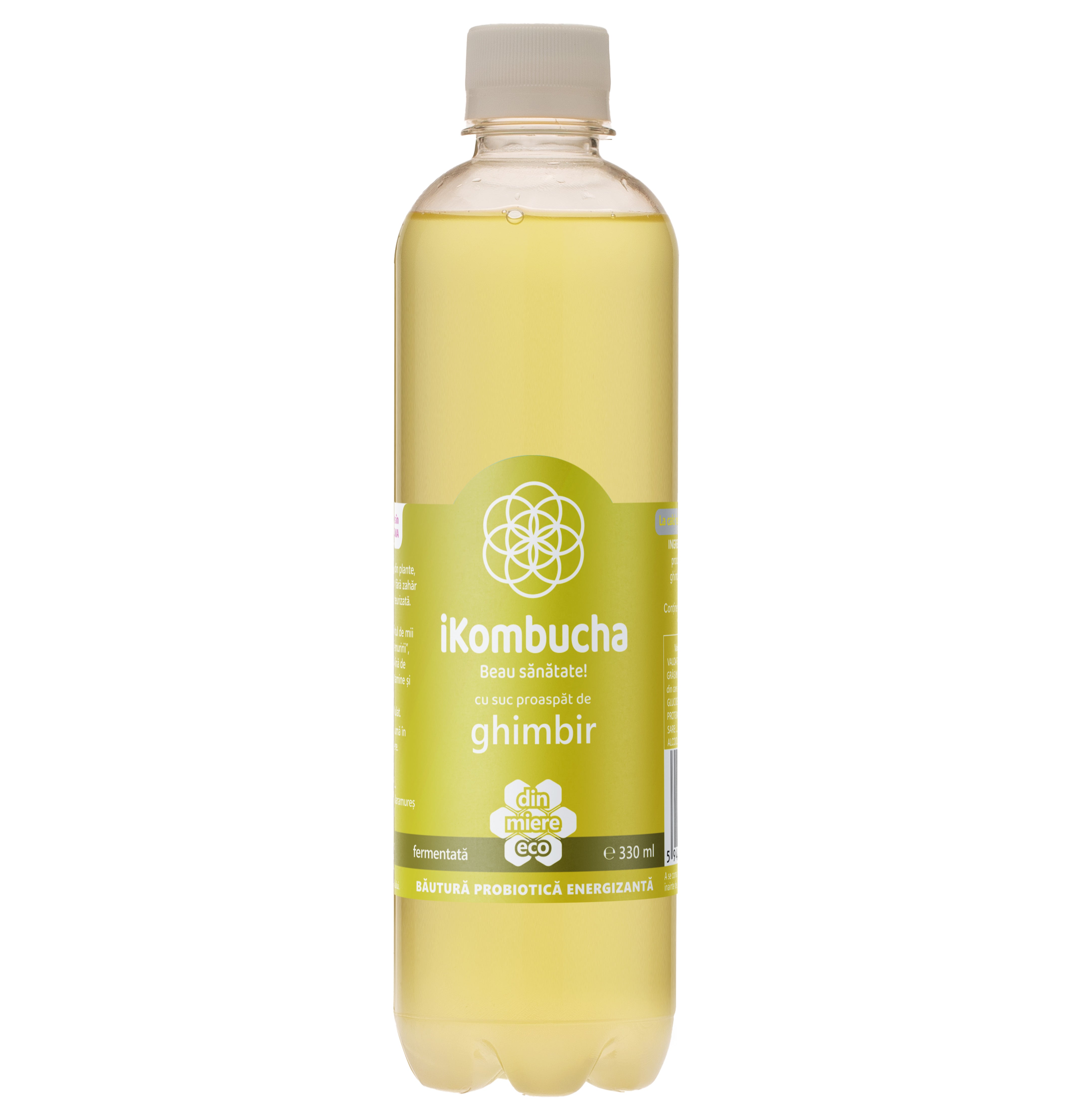 iKombucha, ceai Kombucha cu suc proaspat de GHIMBIR si CEAI VERDE, cu bionutrienti, enzime si antioxidanti, pentru rezistenta, pentru digestie si antibalonare, 500 ml, iKombucha