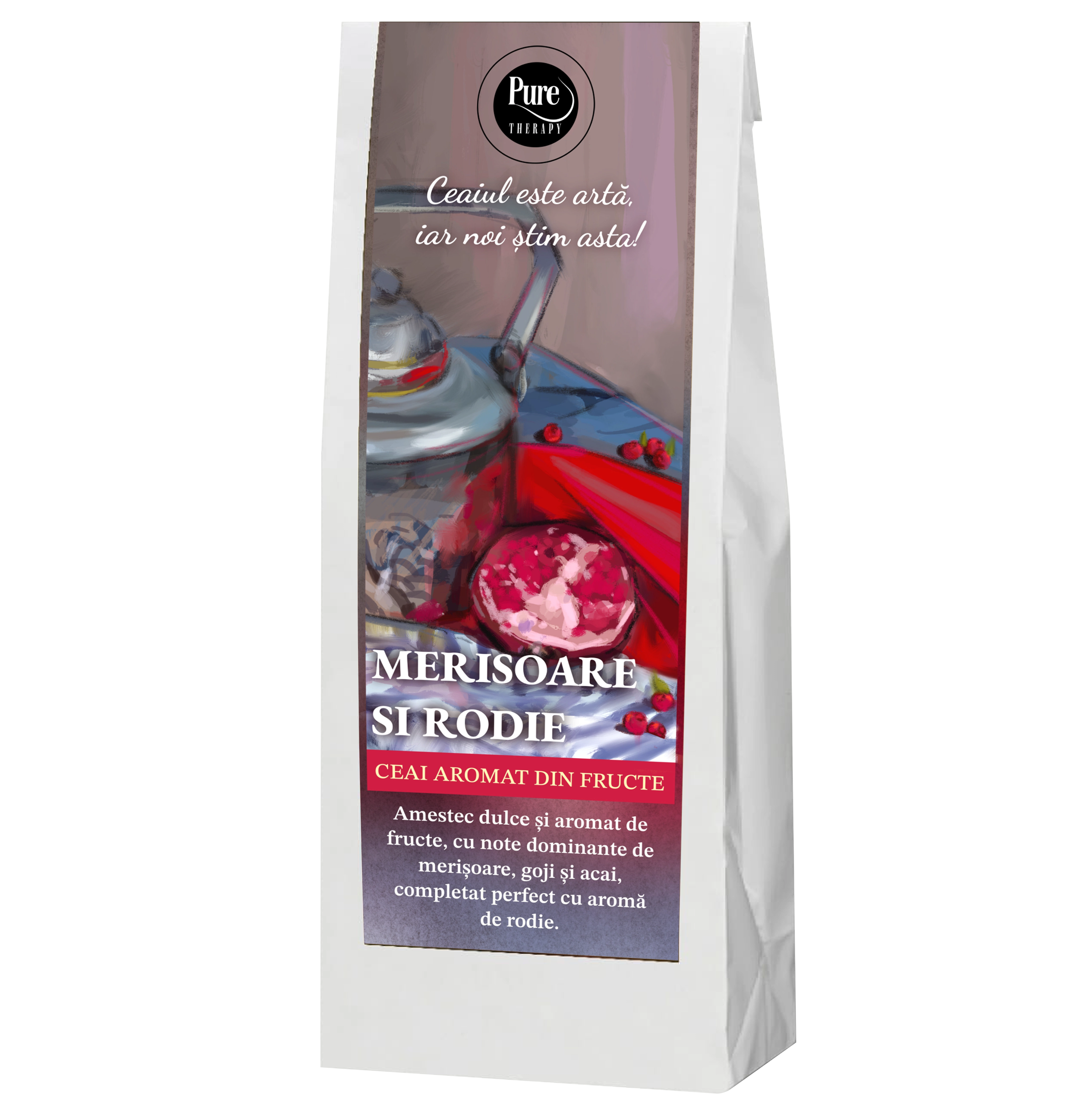 Ceai de fructe aromate si plante uscate pentru infuzie, cu merisoare, goji, acai si rodie, 70g, Pure Therapy