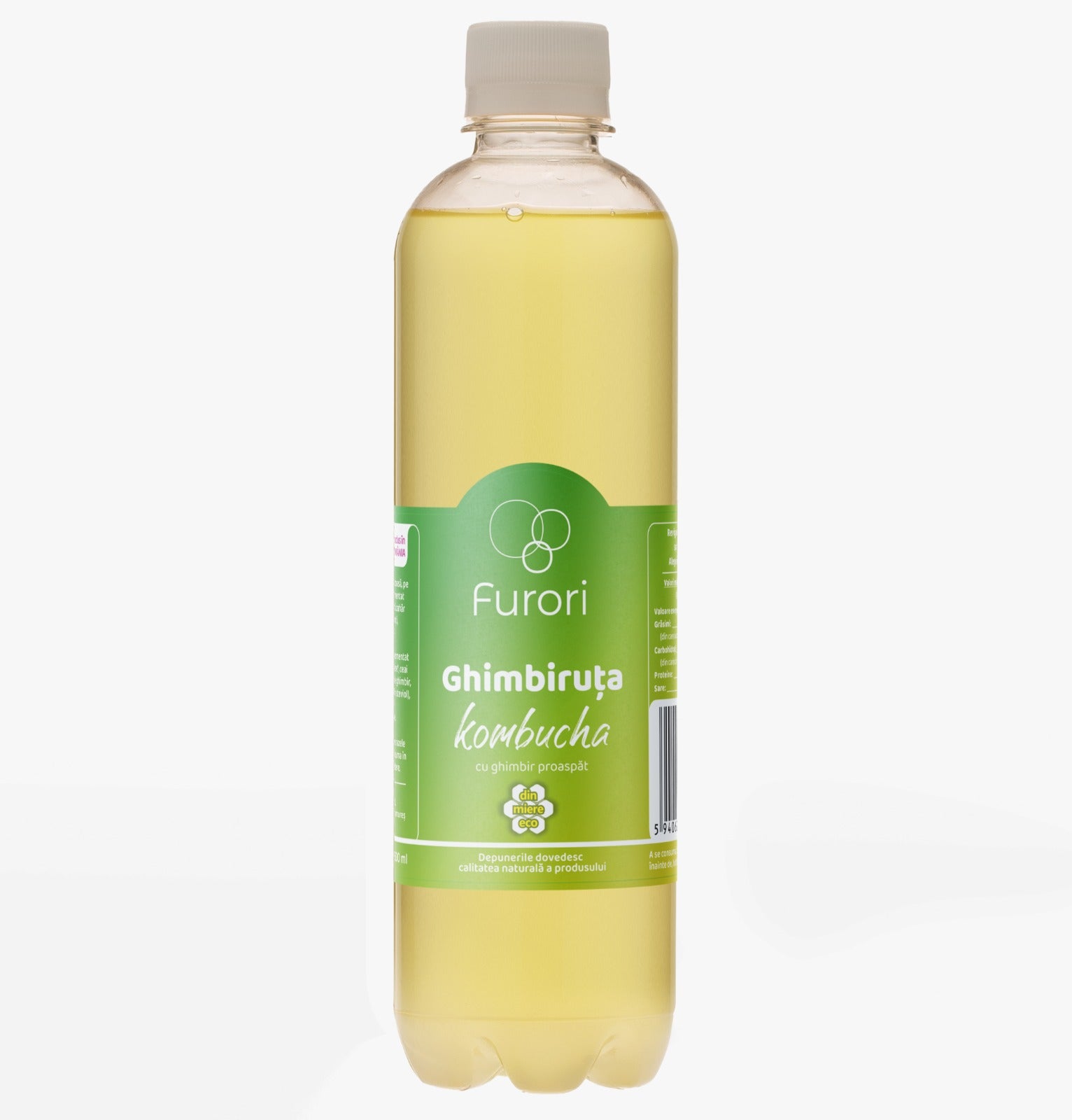 Bautura racoritoare pe baza de Kombucha, cu aroma naturala de GHIMBIR si miere, 500 ml, Furori