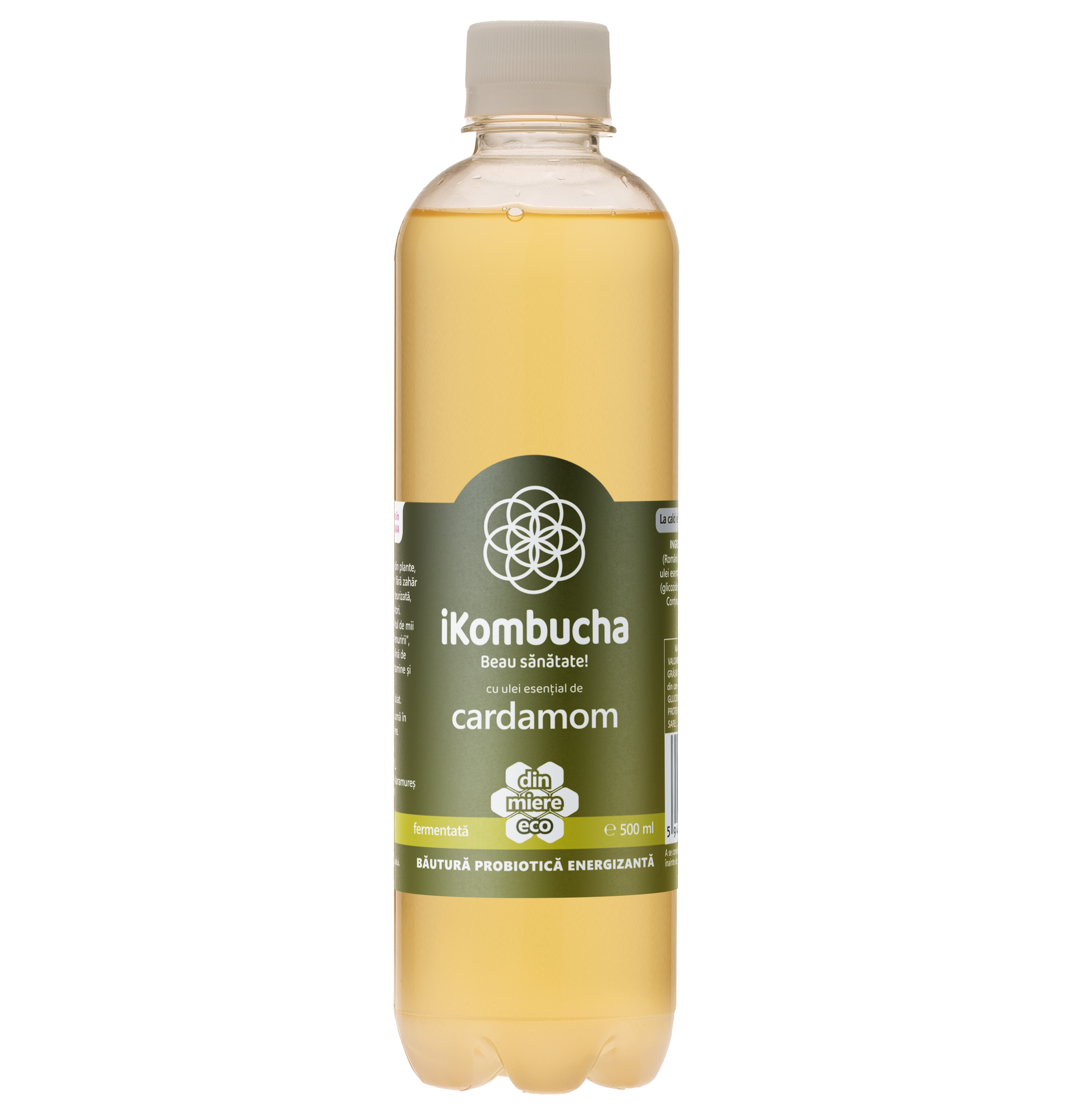 Ceai bio fermentat cu probiotice Kombucha, cu CARDAMOM, cu enzime pentru slabire si rezistenta, fara zahar, 500 ml, iKombucha