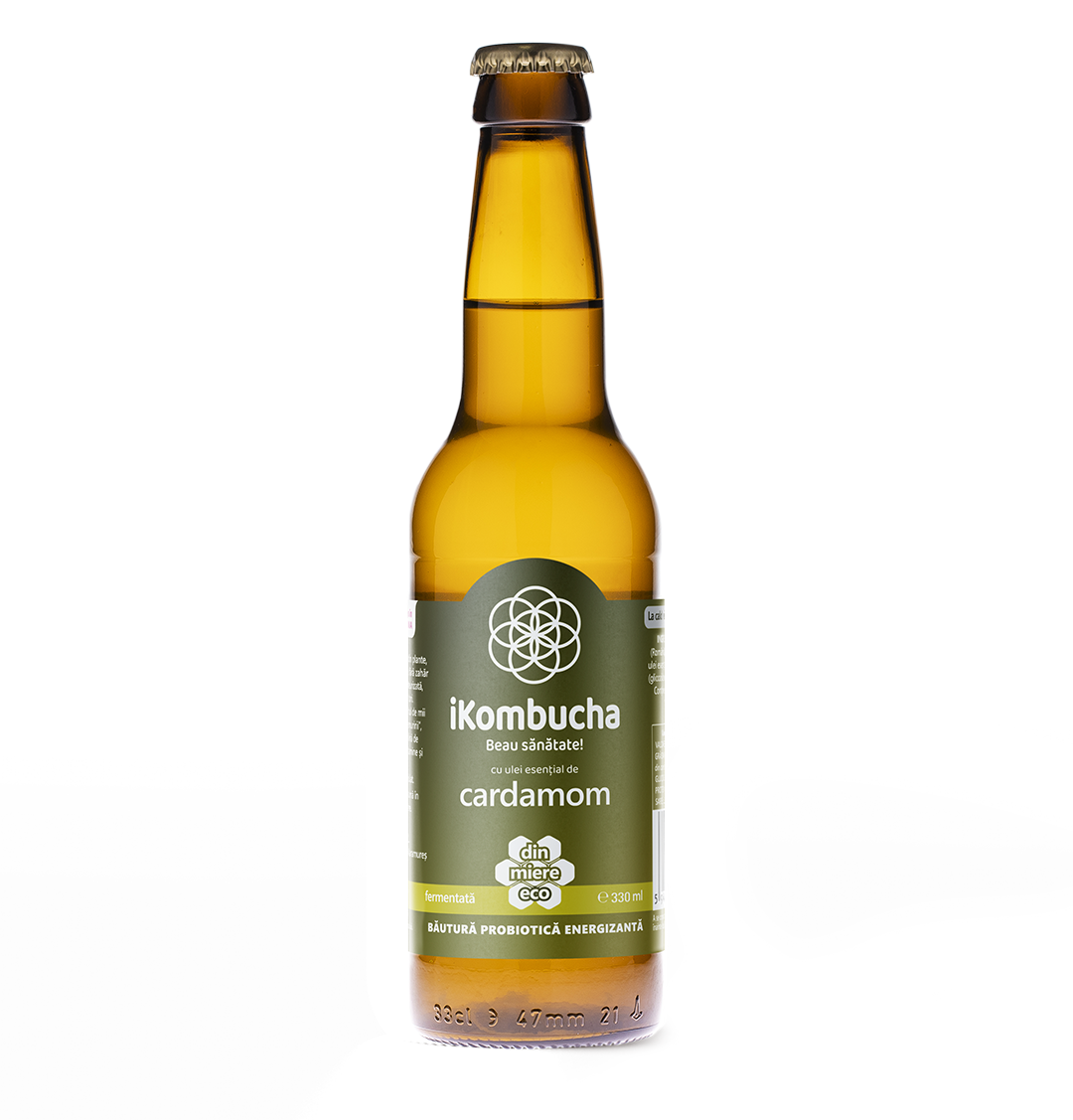 Bautura digestiva Kombucha cu CARDAMOM, contine probiotice, vitamine, minerale si antioxidanti, naturale, pentru slabire, rezistenta si imunitate, 330 ml, iKombucha