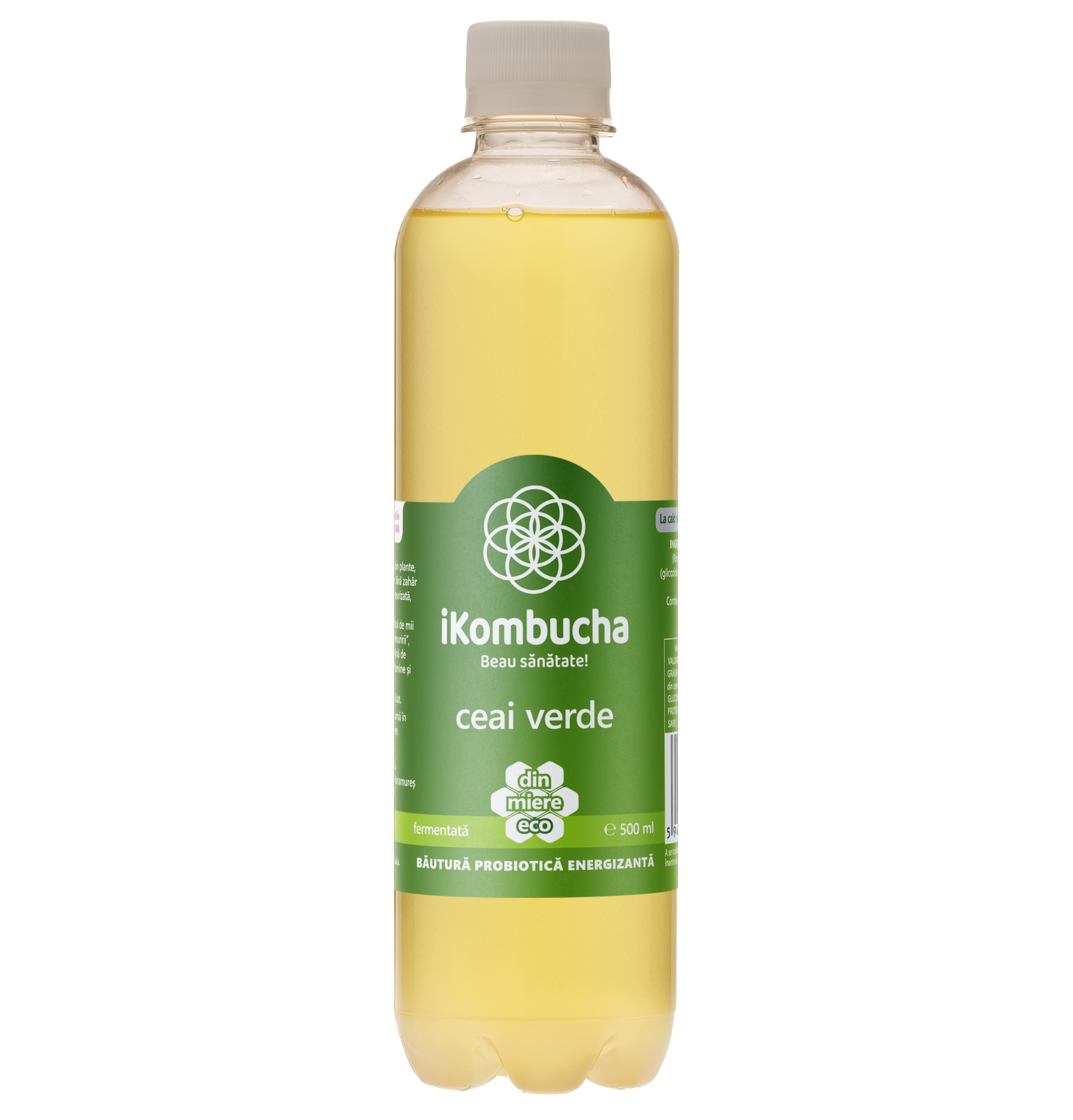 Ceai bio fermentat cu probiotice Kombucha, cu CEAI VERDE, cu bionutrienti, enzime si antioxidanti, pentru rezistenta, pentru digestie si antibalonare, 500 ml, iKombucha