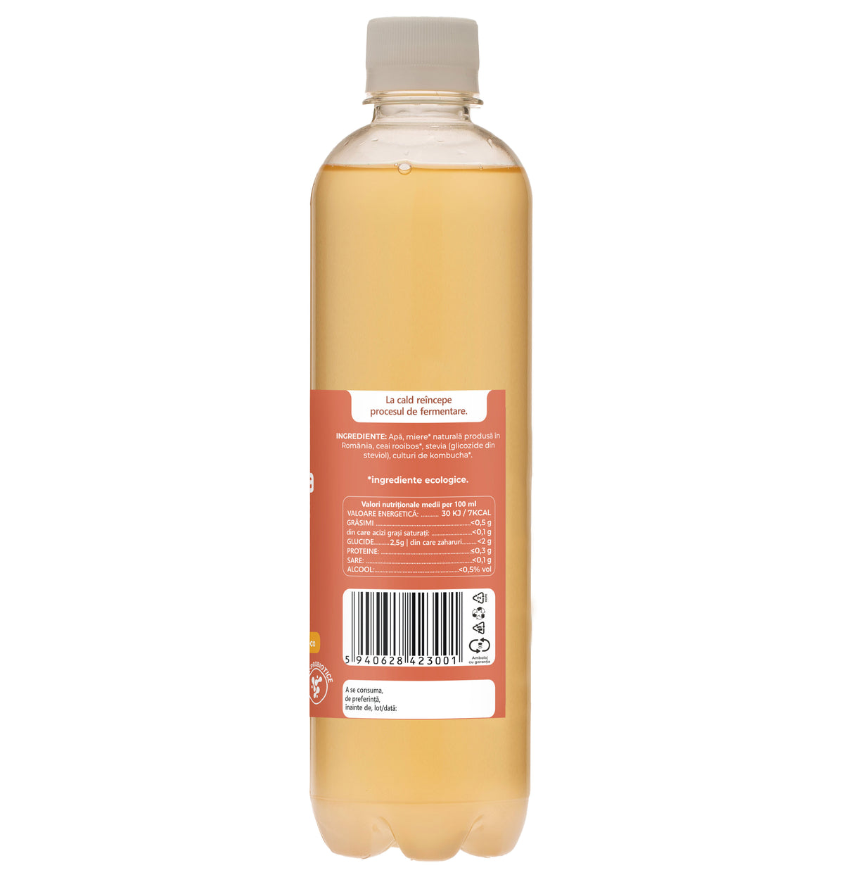 Bautura digestiva cu probiotice Kombucha, cu ceai ROOIBOS, cu antioxidanti si minerale cu beneficii pentru rezistenta si flora intestinala, 500 ml, iKombucha