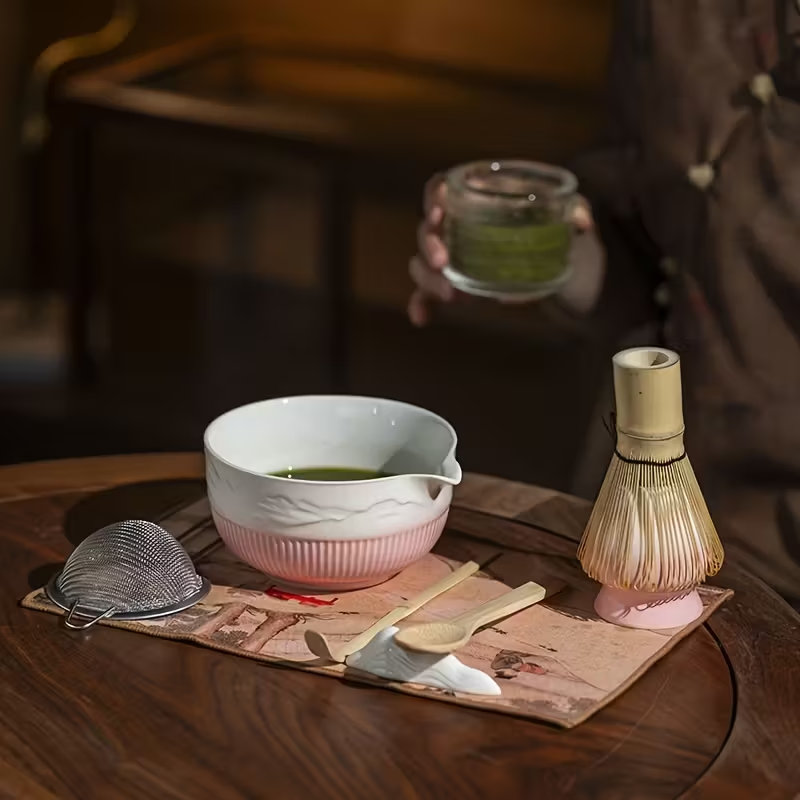 Kit Premium pentru Preparare Matcha – Set Ceramica & Inox, 8 Piese pentru Ceai Matcha Autentic