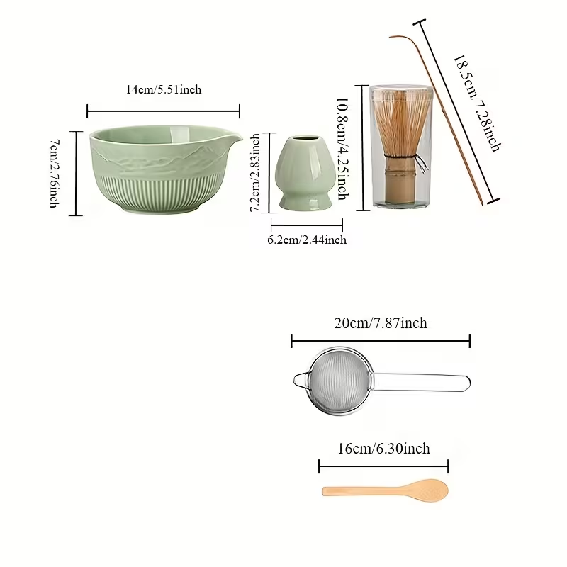 Kit Premium pentru Preparare Matcha – Set Ceramica & Inox, 8 Piese pentru Ceai Matcha Autentic