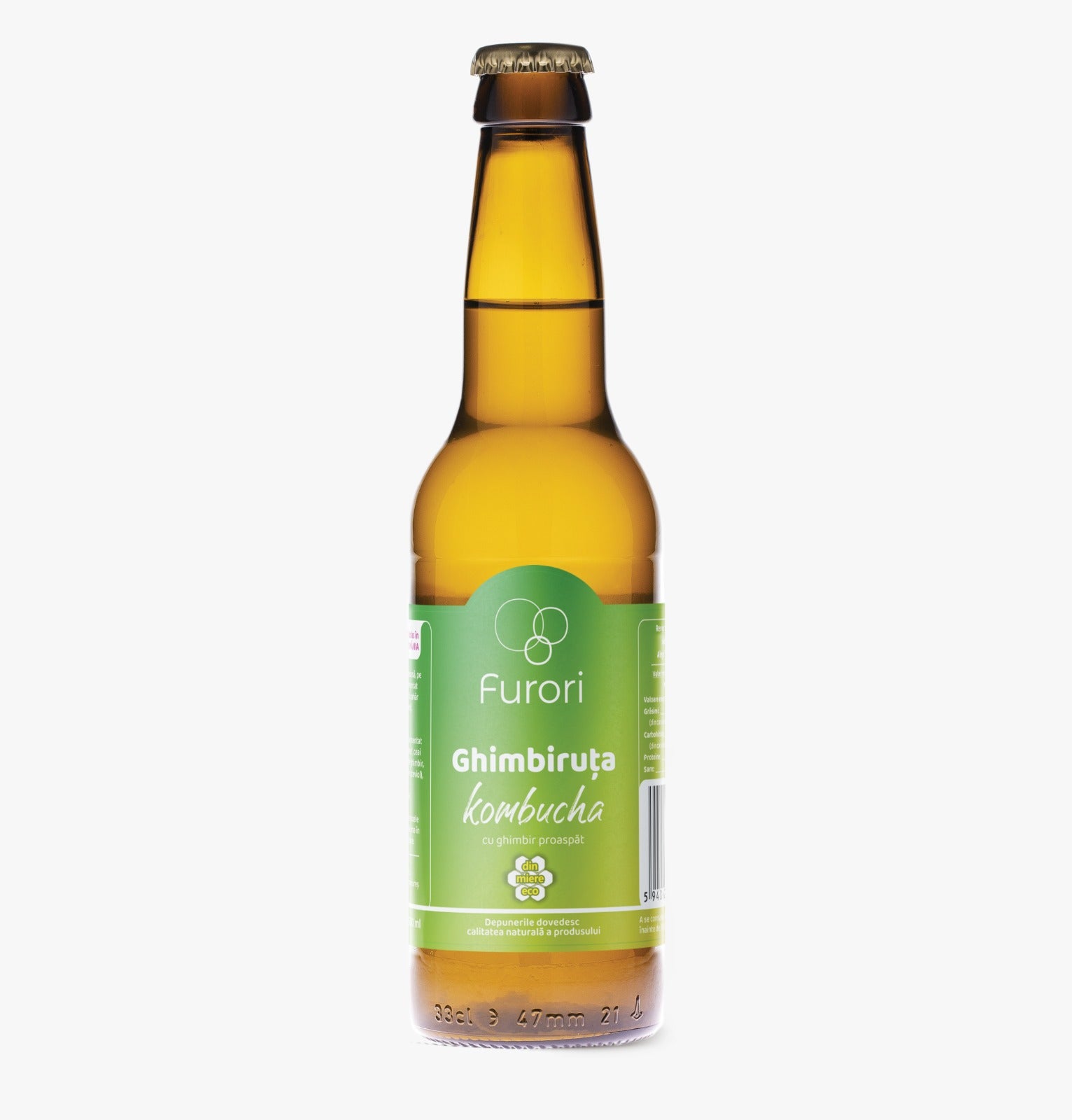 Bautura racoritoare pe baza de Kombucha, cu aroma naturala de GHIMBIR si miere, 330 ml, Furori