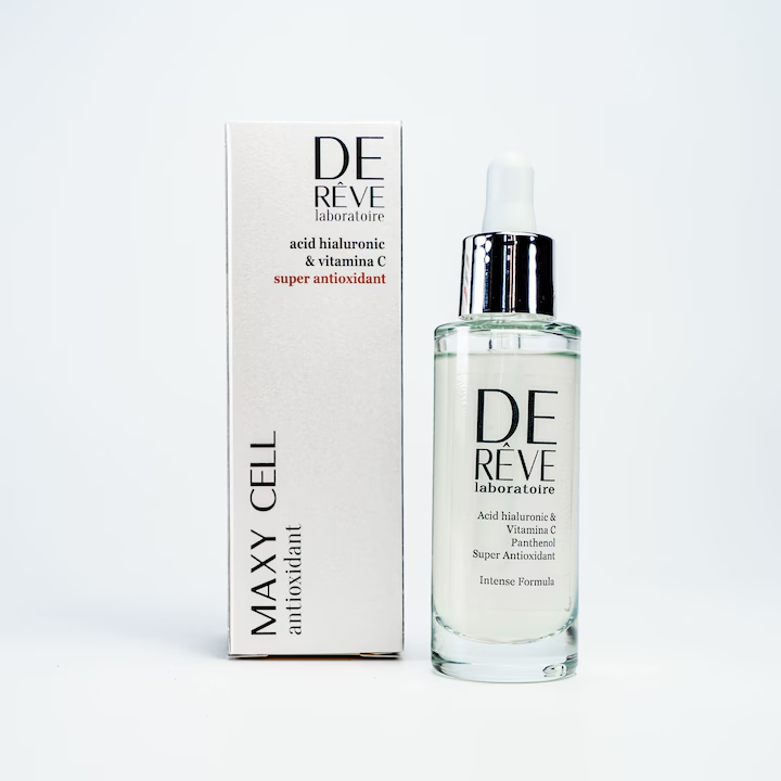 Ser facial antioxidant MAXY CELL, cu vitamina C, două tipuri de acid hialuronic și panthenol, 30ml, DE RÊVE Laboratoire