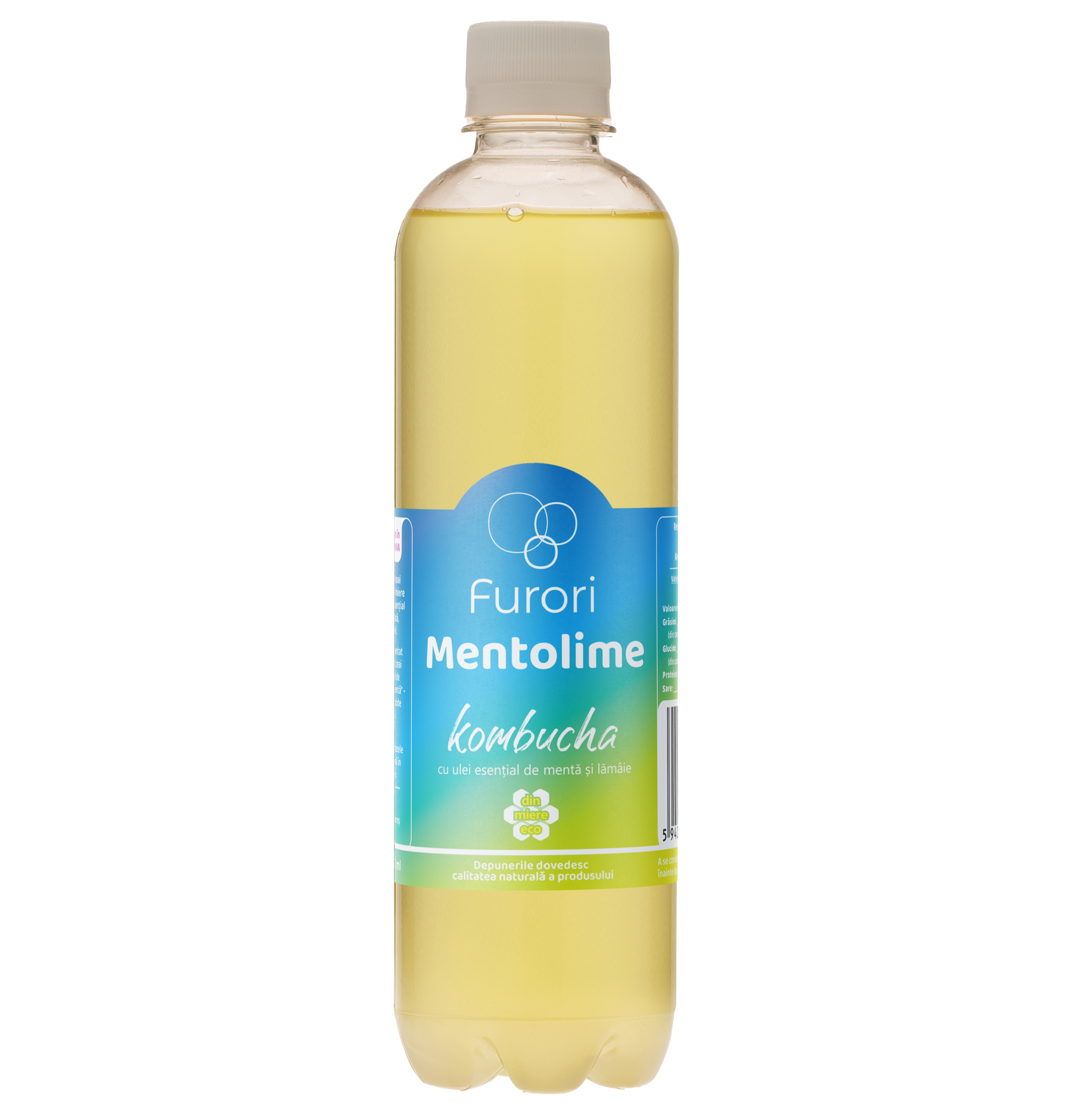 Bautura racoritoare acidulata pe baza de Kombucha, cu ulei esential de MENTA si LAMAIE, 500 ml, Furori