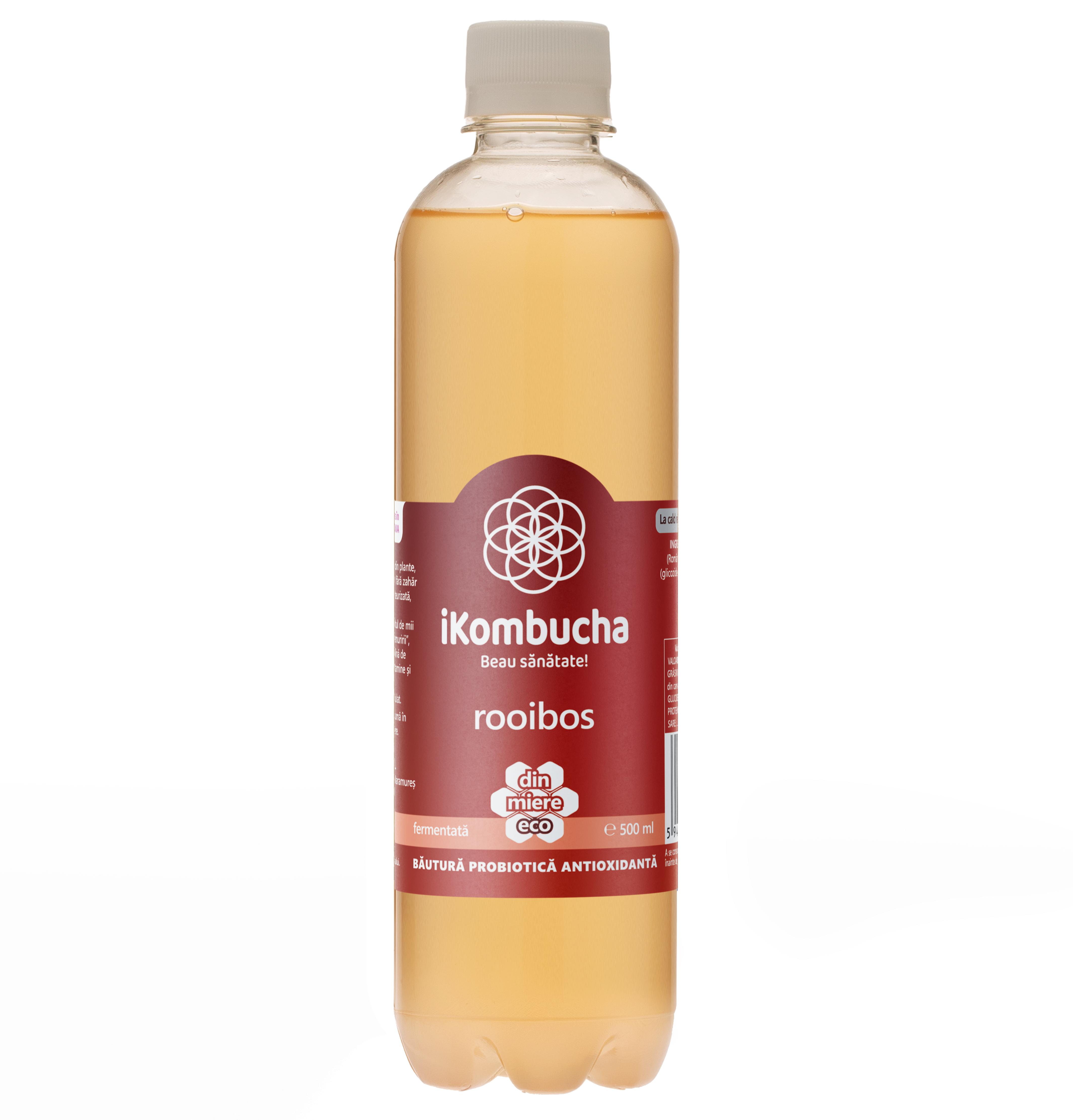 Bautura digestiva cu probiotice Kombucha, cu ceai ROOIBOS, cu antioxidanti si minerale cu beneficii pentru rezistenta si flora intestinala, 500 ml, iKombucha