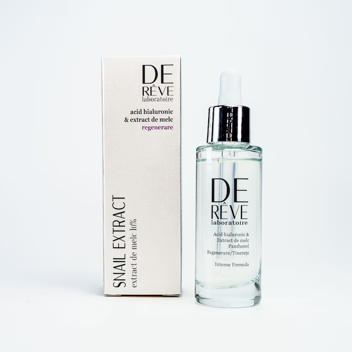 Ser facial SNAIL EXTRACT, cu extract de melc 10%, două tipuri de acid hialuronic și panthenol, 30ml, DE RÊVE Laboratoire