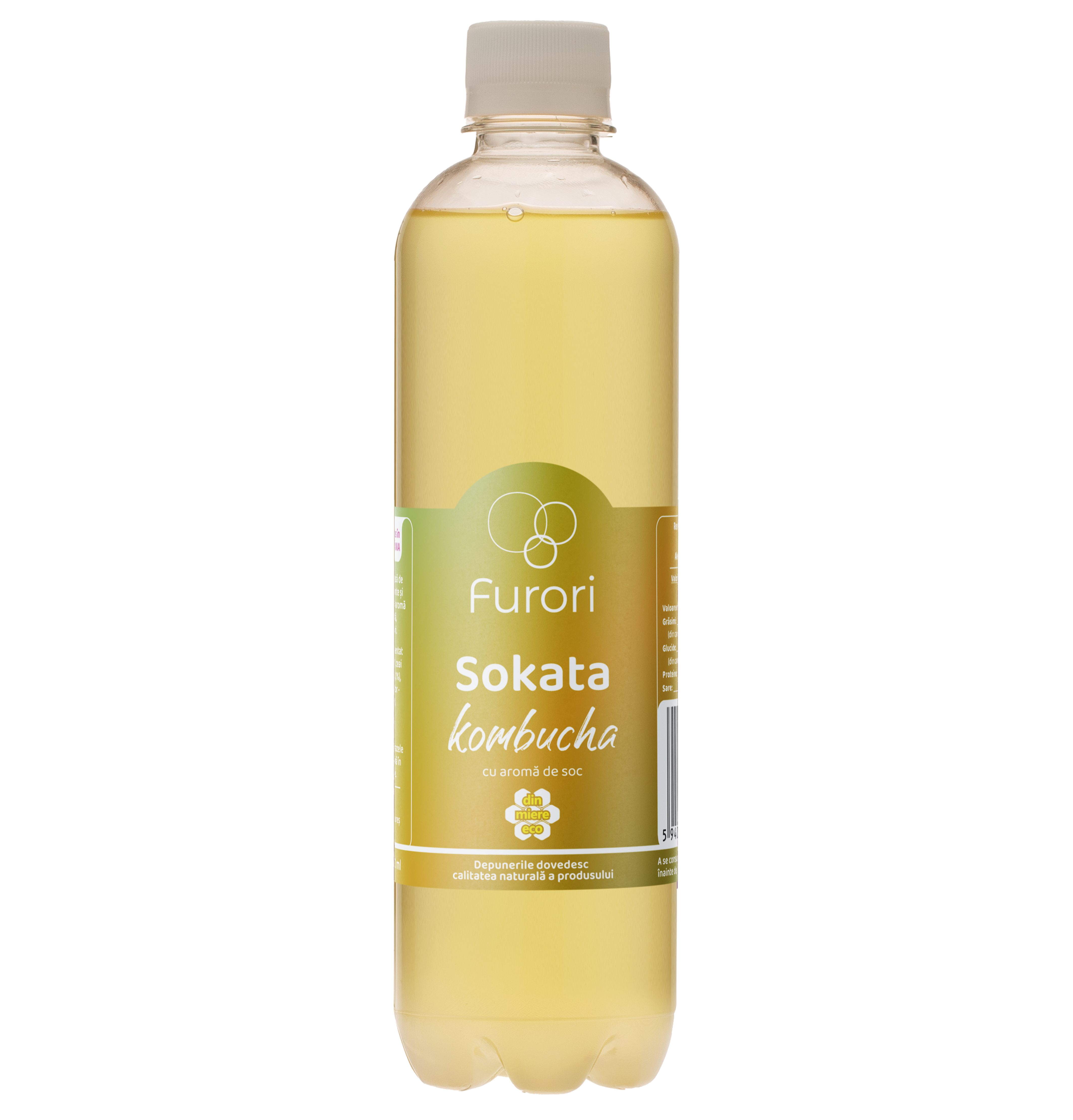 Bautura racoritoare acidulata pe baza de Kombucha, cu aroma naturala de SOC si miere, 500 ml, Furori