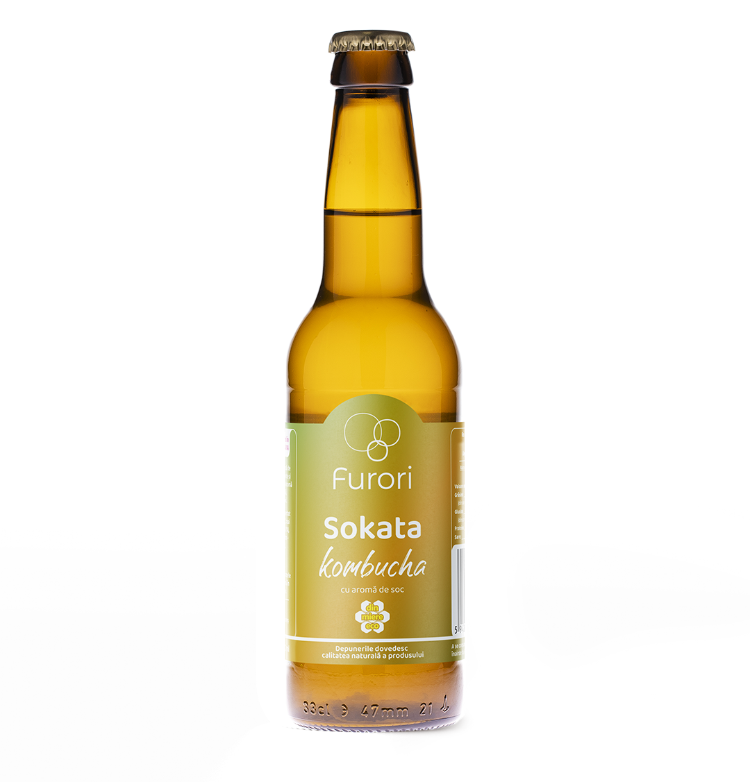 Bautura racoritoare acidulata pe baza de Kombucha, cu aroma naturala de SOC si miere, 330 ml, Furori