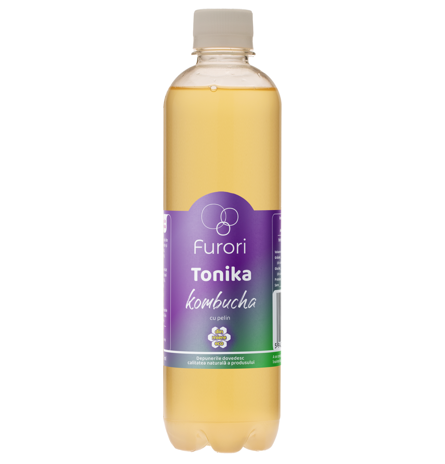 Apa tonica fara zahar pe baza de Kombucha, cu pelin, ceai verde, ceai negru si miere, pentru digestie, 500 ml, Furori