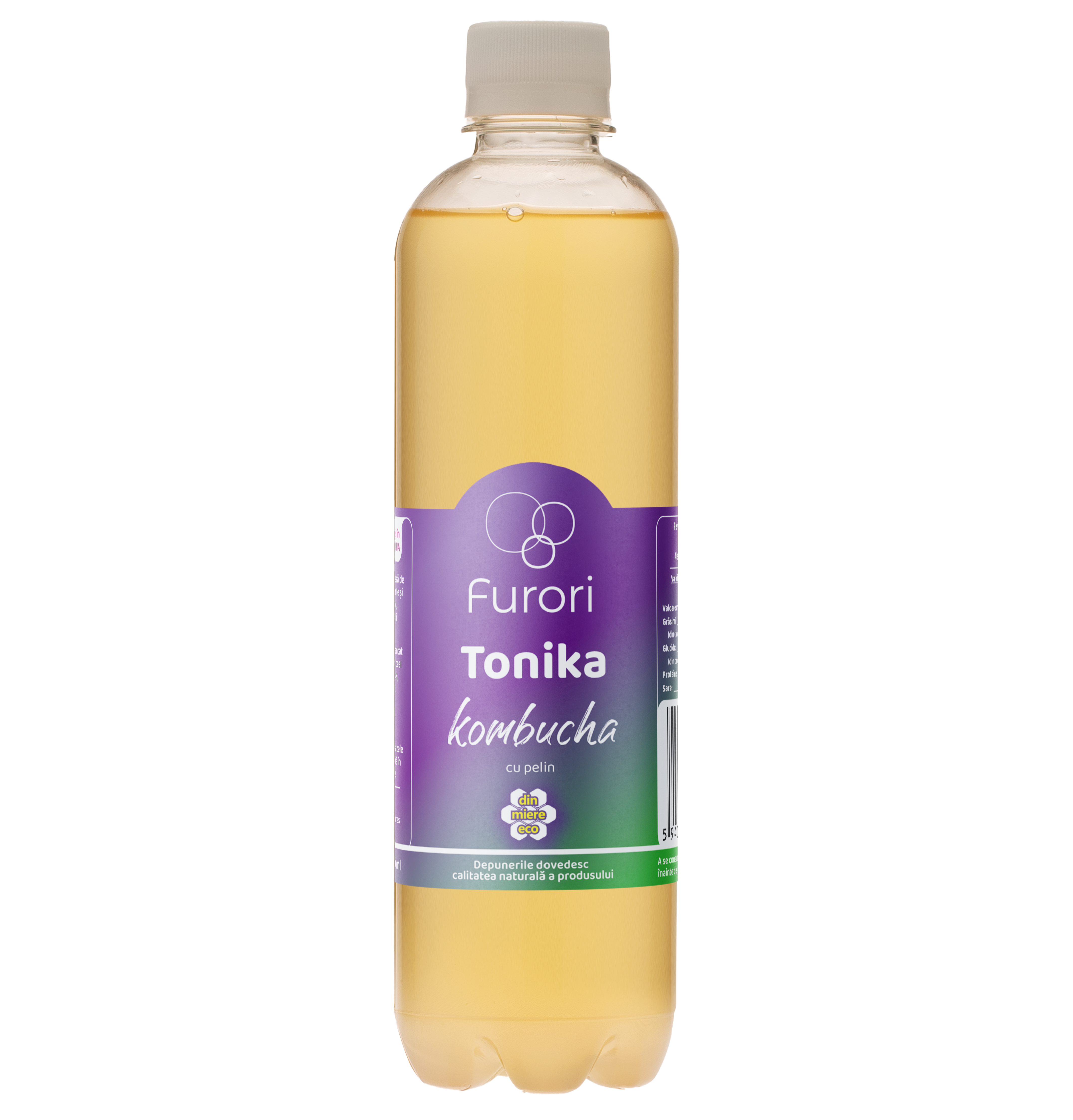 Apa tonica fara zahar pe baza de Kombucha, cu pelin, ceai verde, ceai negru si miere, pentru digestie, 500 ml, Furori