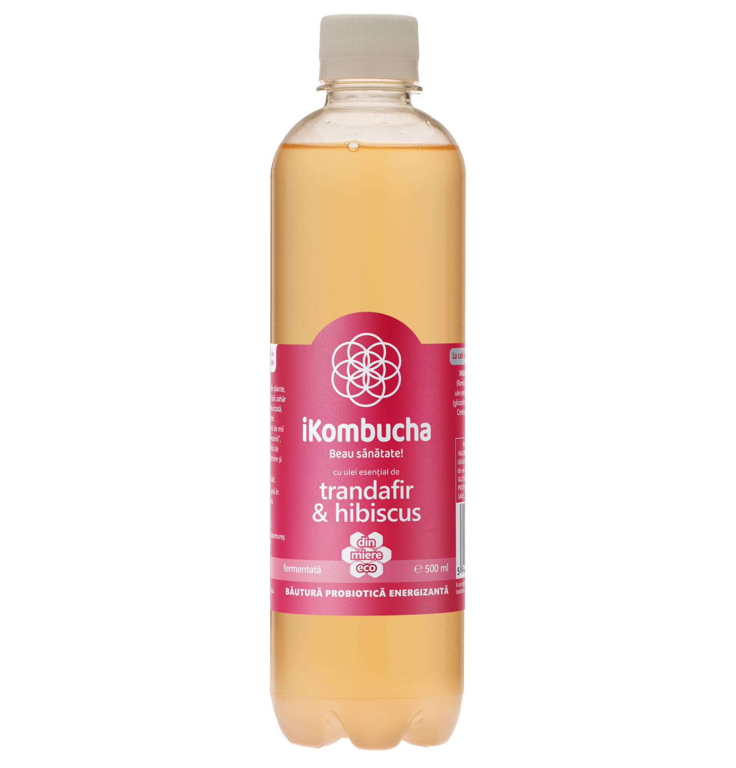 Ceai Kombucha fara zahar, cu TRANDAFIR si HIBISCUS, cu probiotice, vitamine si enzime pentru digestie si reducerea inflamatiei, 500 ml, iKombucha