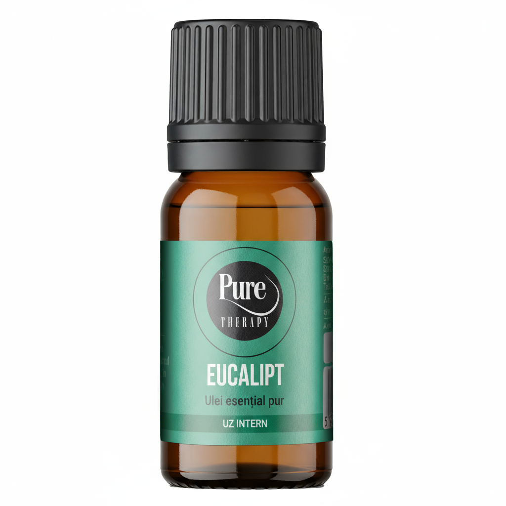 Ulei esențial organic natural de Eucalipt Pure Therapy, uz intern, pentru congestie nazală și respirație, 10 ml