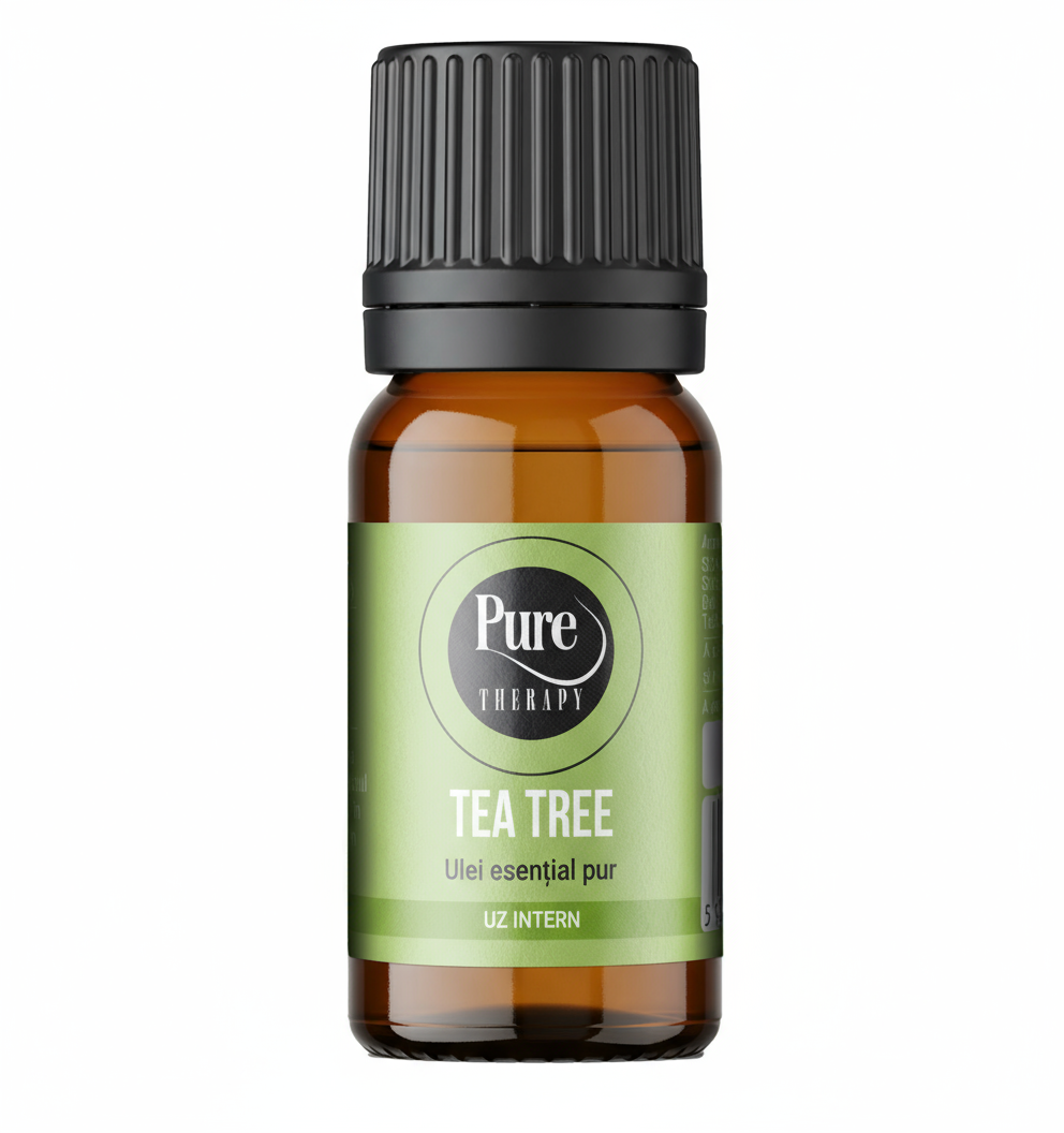 Ulei esențial organic natural de Tea Tree Pure Therapy, uz intern, pentru acnee și antifungic, 10 ml