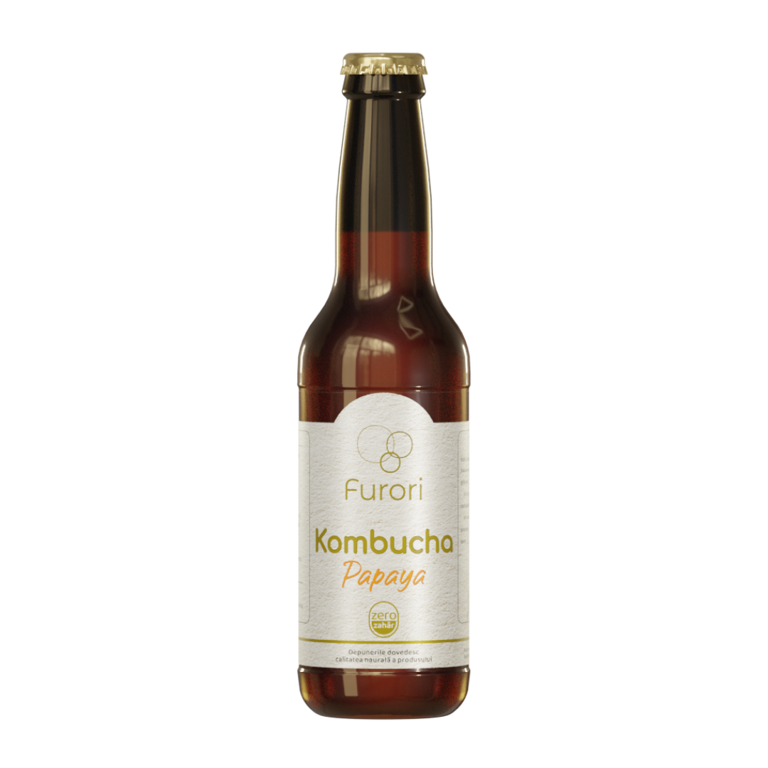 Furori – bautura racoritoare pe baza de kombucha cu aroma de papaya 330 ml