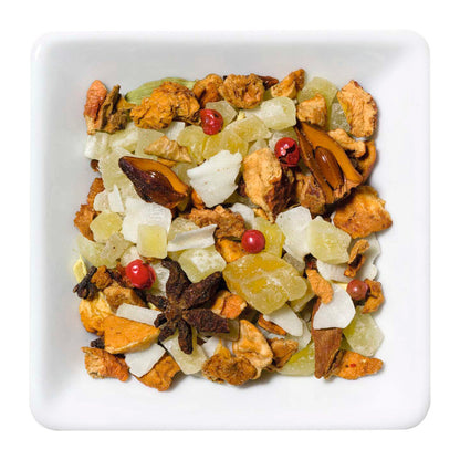 Ceai de fructe aromate, MANGO MOMENTS, dulce si exotic, cu mango, nuca de cocos, ghimbir, cu mirodenii dulci-picante, cu plante uscate pentru infuzie, 70g, Pure Therapy