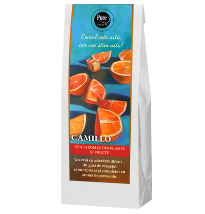 Ceai din fructe si plante aromate, Camillo, pentru infuzie, cu gust de musetel si aroma de portocale, 50g, Pure Therapy