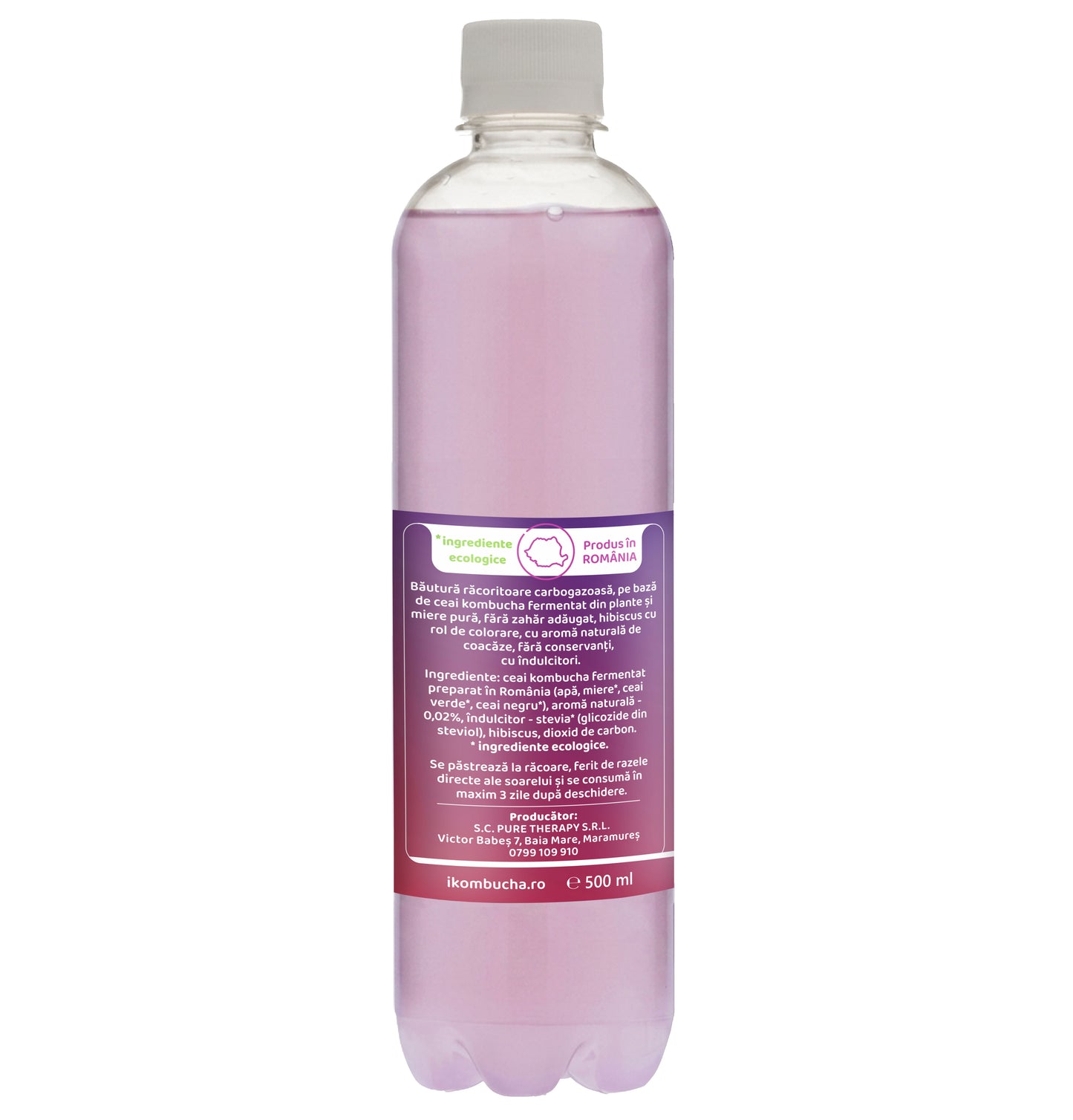 Bautura racoritoare Kombucha fara zahar, cu aroma naturala de coacaze, miere, 500 ml, Furori