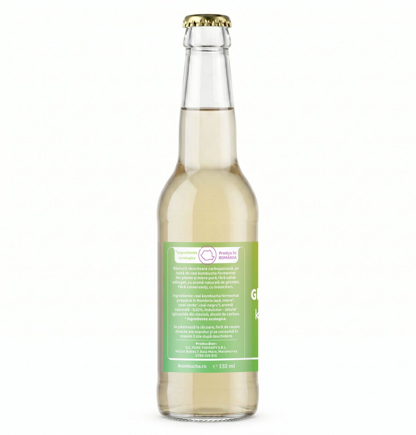 Bautura racoritoare pe baza de Kombucha, cu aroma naturala de GHIMBIR si miere, 500 ml, Furori