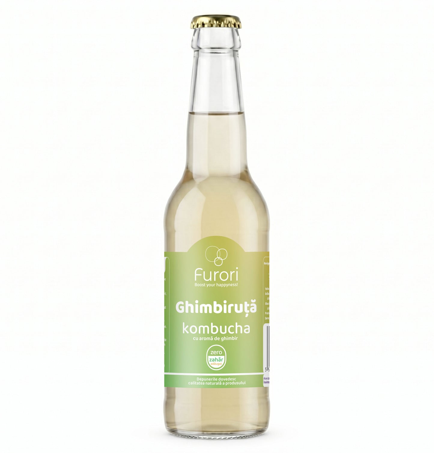 Bautura racoritoare pe baza de Kombucha, cu aroma naturala de GHIMBIR si miere, 330 ml, Furori