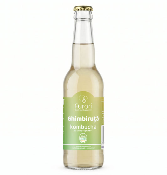 Bautura racoritoare pe baza de Kombucha, cu aroma naturala de GHIMBIR si miere, 330 ml, Furori