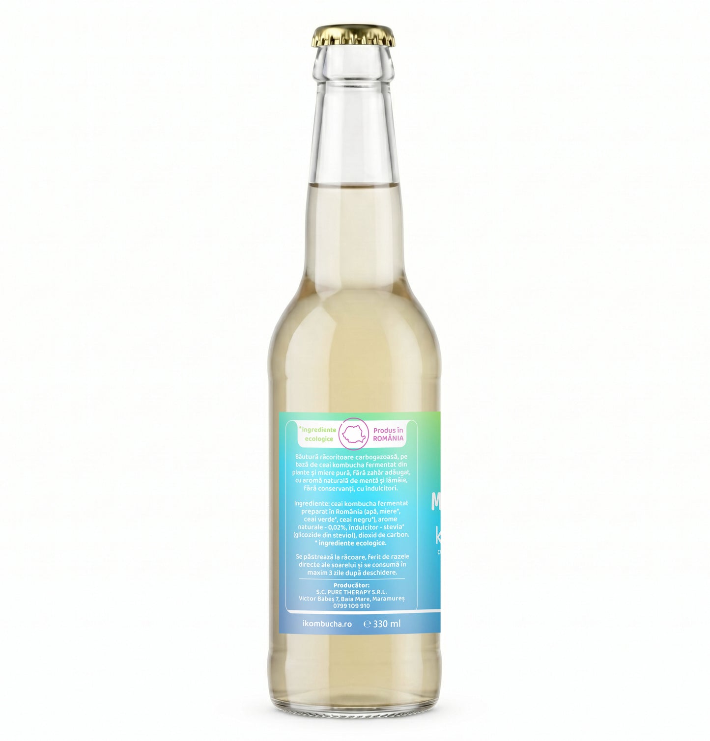 Bautura racoritoare acidulata pe baza de Kombucha, cu ulei esential de MENTA SI LAMAIE, 330 ml, Furori