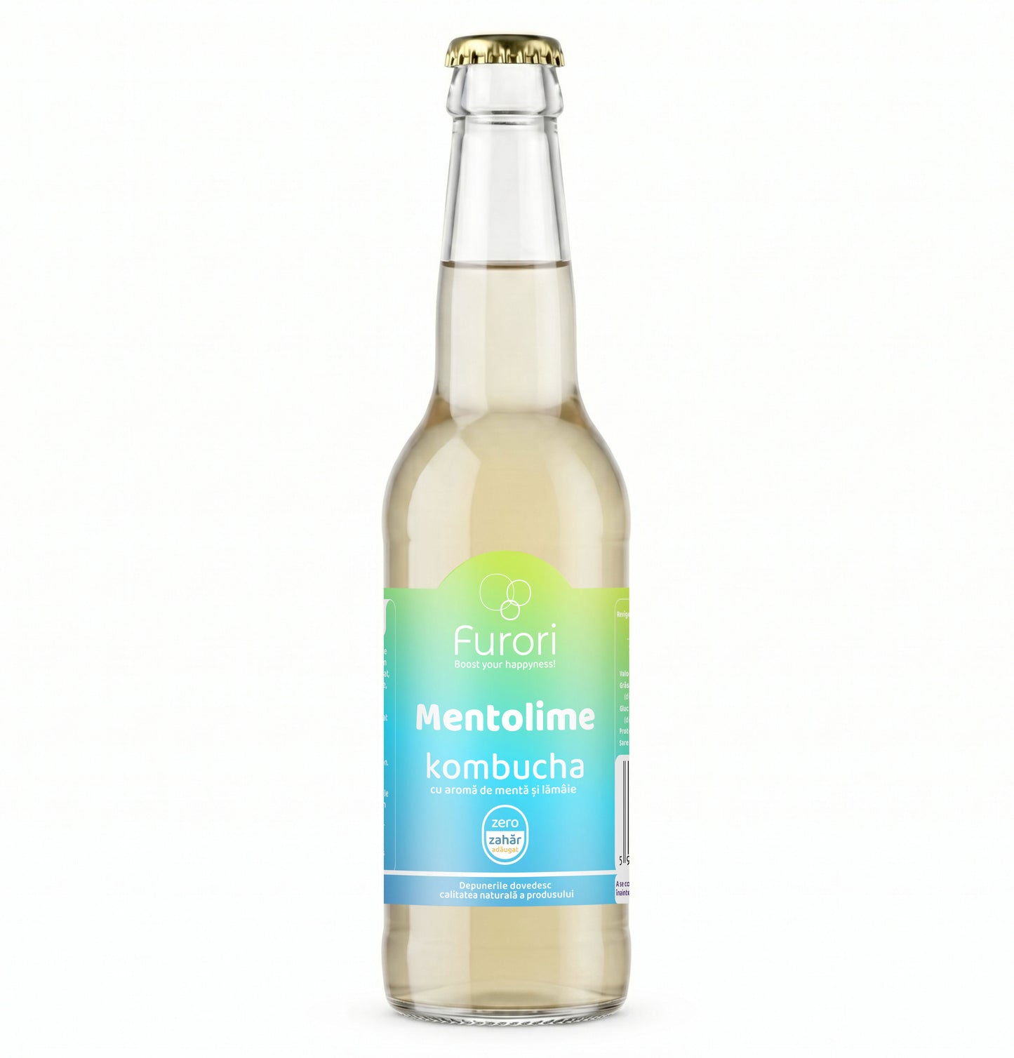 Bautura racoritoare acidulata pe baza de Kombucha, cu ulei esential de MENTA SI LAMAIE, 330 ml, Furori