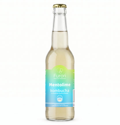 Bautura racoritoare acidulata pe baza de Kombucha, cu ulei esential de MENTA SI LAMAIE, 330 ml, Furori