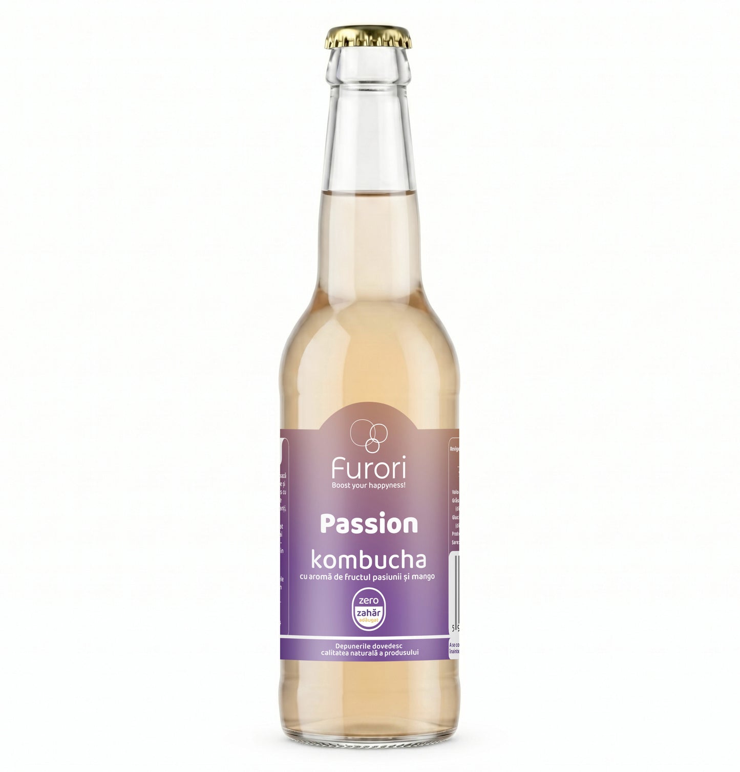 Bautura digestiva Kombucha fara zahar, cu aroma naturala de FRUCTUL PASIUNII si MANGO, 330 ml, Furori