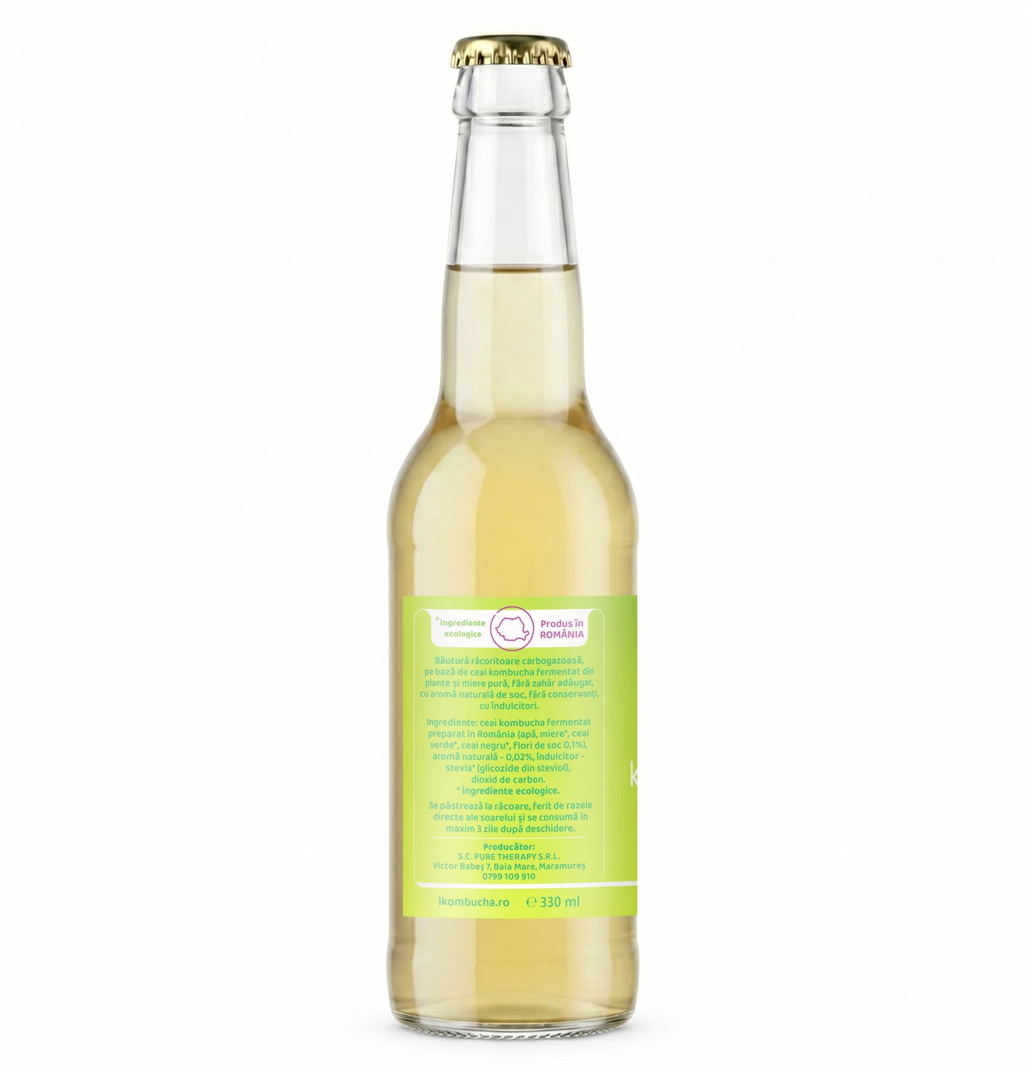 Bautura racoritoare acidulata pe baza de Kombucha, cu aroma naturala de SOC si miere, 330 ml, Furori