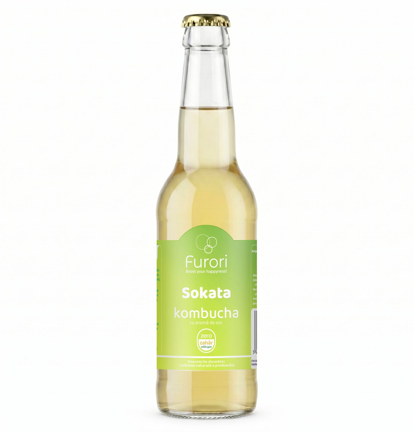 Bautura racoritoare acidulata pe baza de Kombucha, cu aroma naturala de SOC si miere, 330 ml, Furori
