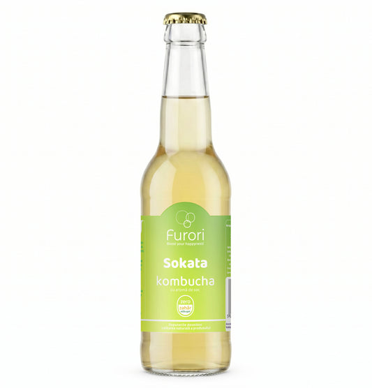 Bautura racoritoare acidulata pe baza de Kombucha, cu aroma naturala de SOC si miere, 330 ml, Furori