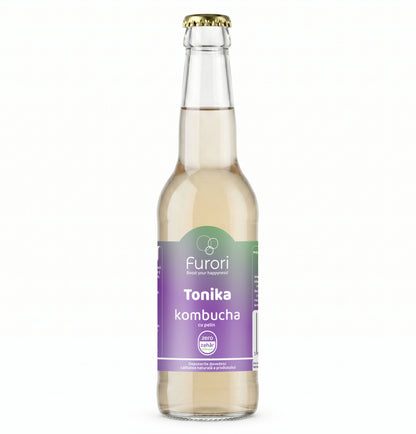 Apa tonica fara zahar pe baza de Kombucha, cu pelin, ceai verde, ceai negru si miere, pentru digestie, 330 ml, Furori