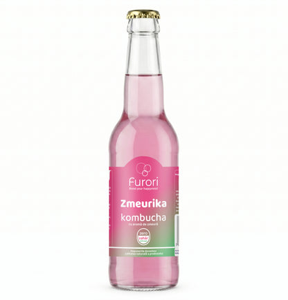 Bautura racoritoare Kombucha fara zahar, cu aroma naturala de ZMEURA, miere si hibiscus, 330 ml, Furori