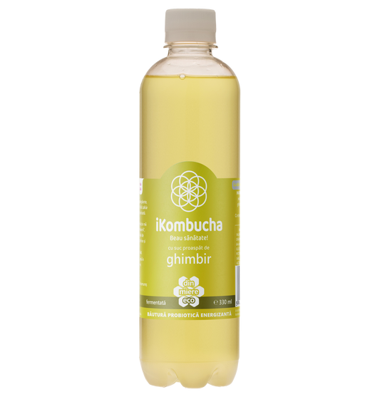 iKombucha, ceai Kombucha cu suc proaspat de GHIMBIR si CEAI VERDE, cu bionutrienti, enzime si antioxidanti, pentru rezistenta, pentru digestie si antibalonare, 500 ml, iKombucha