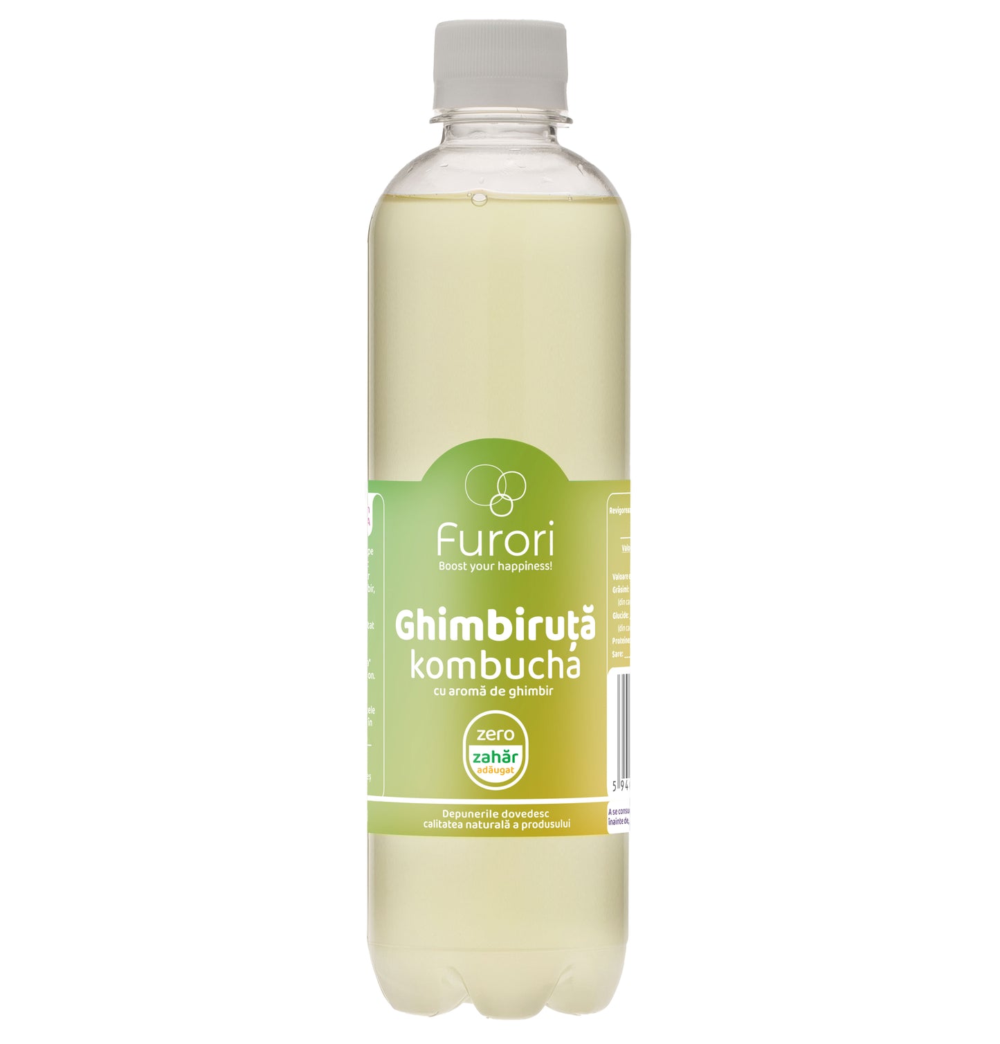 Bautura racoritoare pe baza de Kombucha, cu aroma naturala de GHIMBIR si miere, 500 ml, Furori