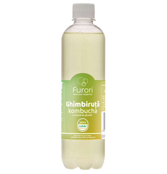 Bautura racoritoare pe baza de Kombucha, cu aroma naturala de GHIMBIR si miere, 500 ml, Furori