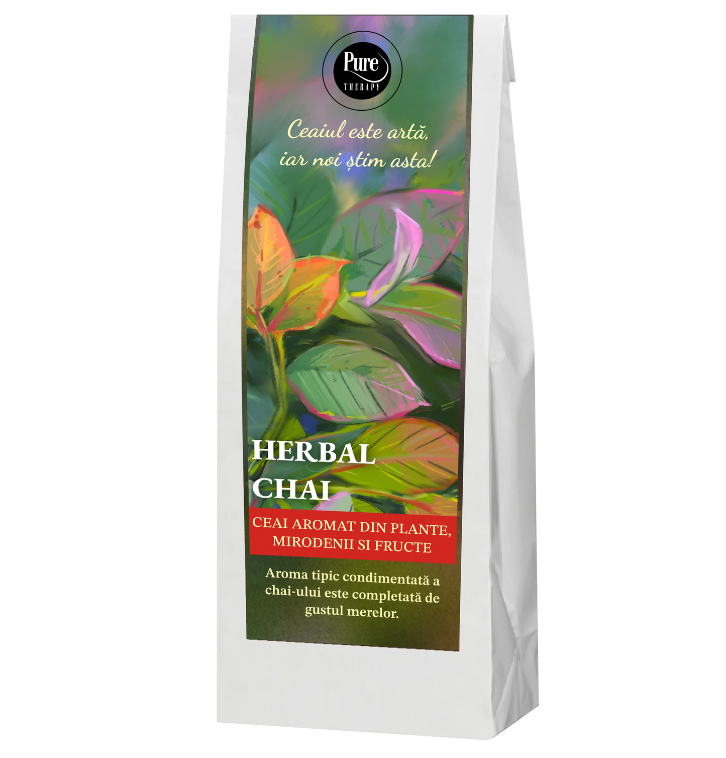 Ceai aromat de fructe, Herbal Chai, cu plante uscate si mirodenii pentru infuzie, cu chai si mere, 70g, Pure Therapy