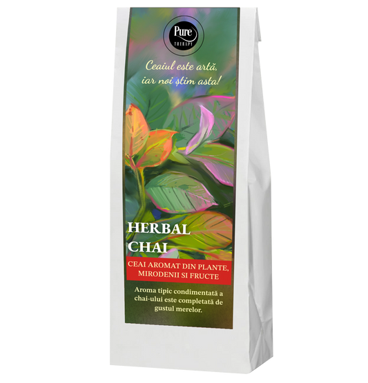 Ceai aromat de fructe, Herbal Chai, cu plante uscate si mirodenii pentru infuzie, cu chai si mere, 70g, Pure Therapy