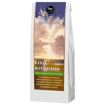 Ceai aromat din plante uscate si fructe I Feel Refreshed, cu menta si eucalipt, cu uleiuri esentiale, pentru infuzie, 50g, Pure Therapy