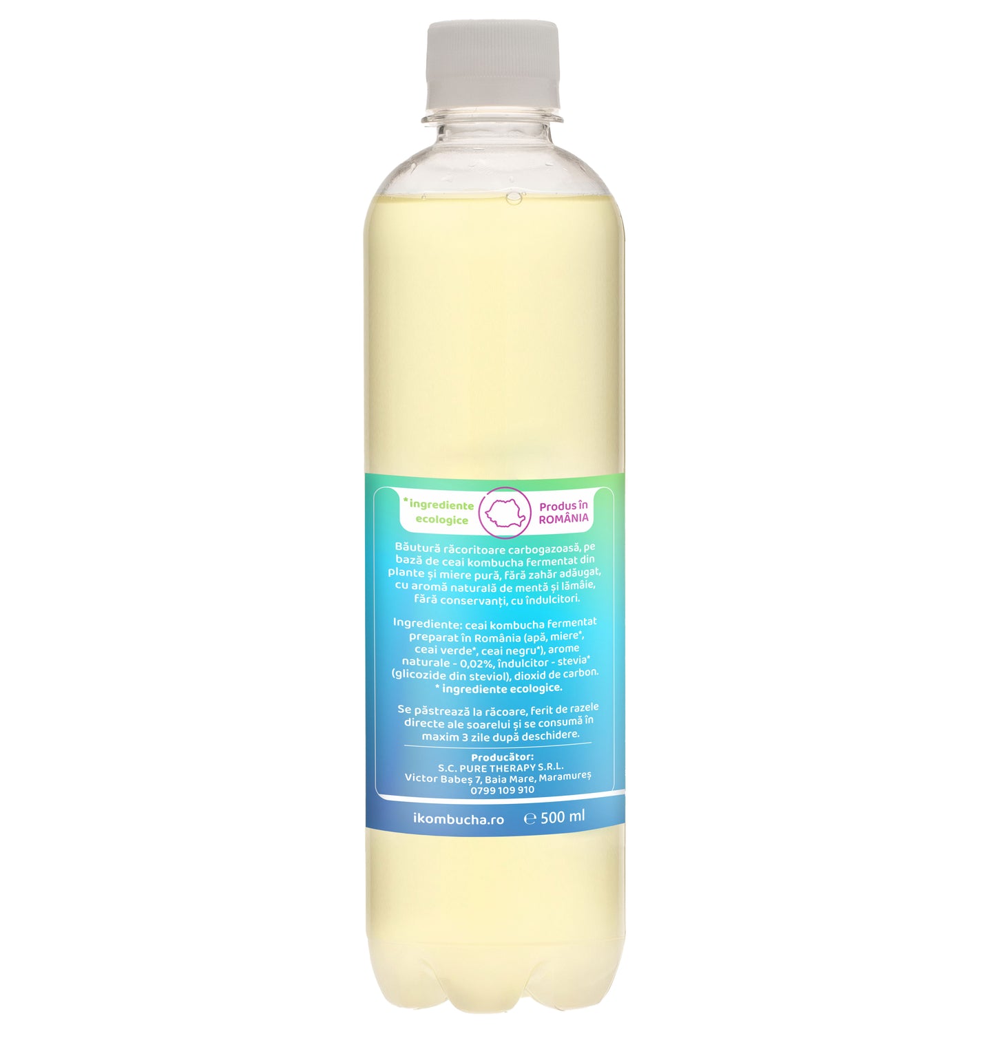 Bautura racoritoare acidulata pe baza de Kombucha, cu ulei esential de MENTA si LAMAIE, 500 ml, Furori
