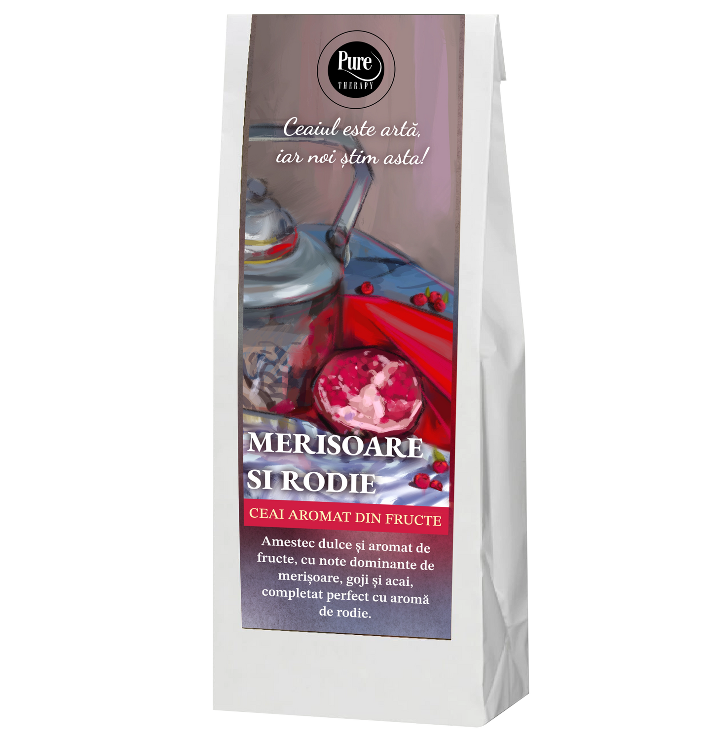 Ceai de fructe aromate si plante uscate pentru infuzie, cu merisoare, goji, acai si rodie, 70g, Pure Therapy