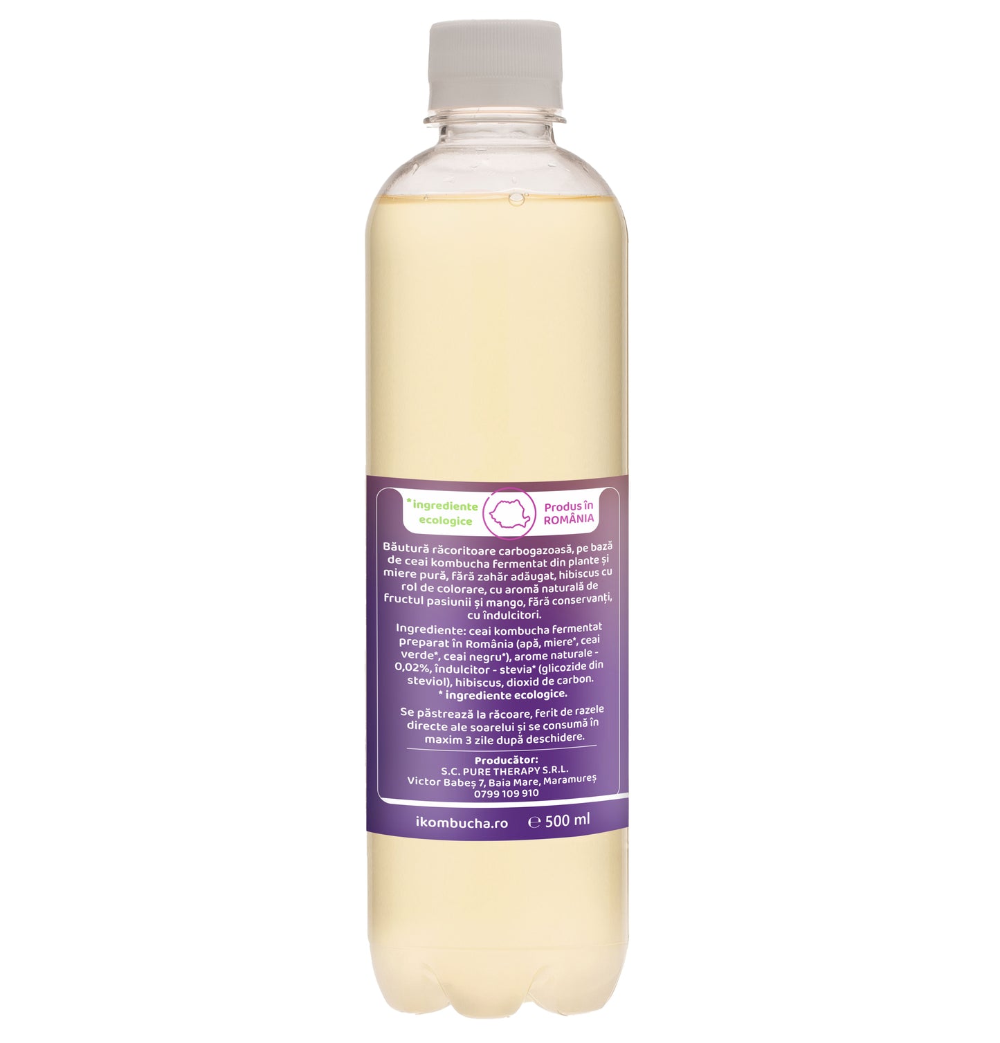 Bautura digestiva Kombucha fara zahar, cu aroma naturala de FRUCTUL PASIUNII si MANGO, 500 ml, Furori