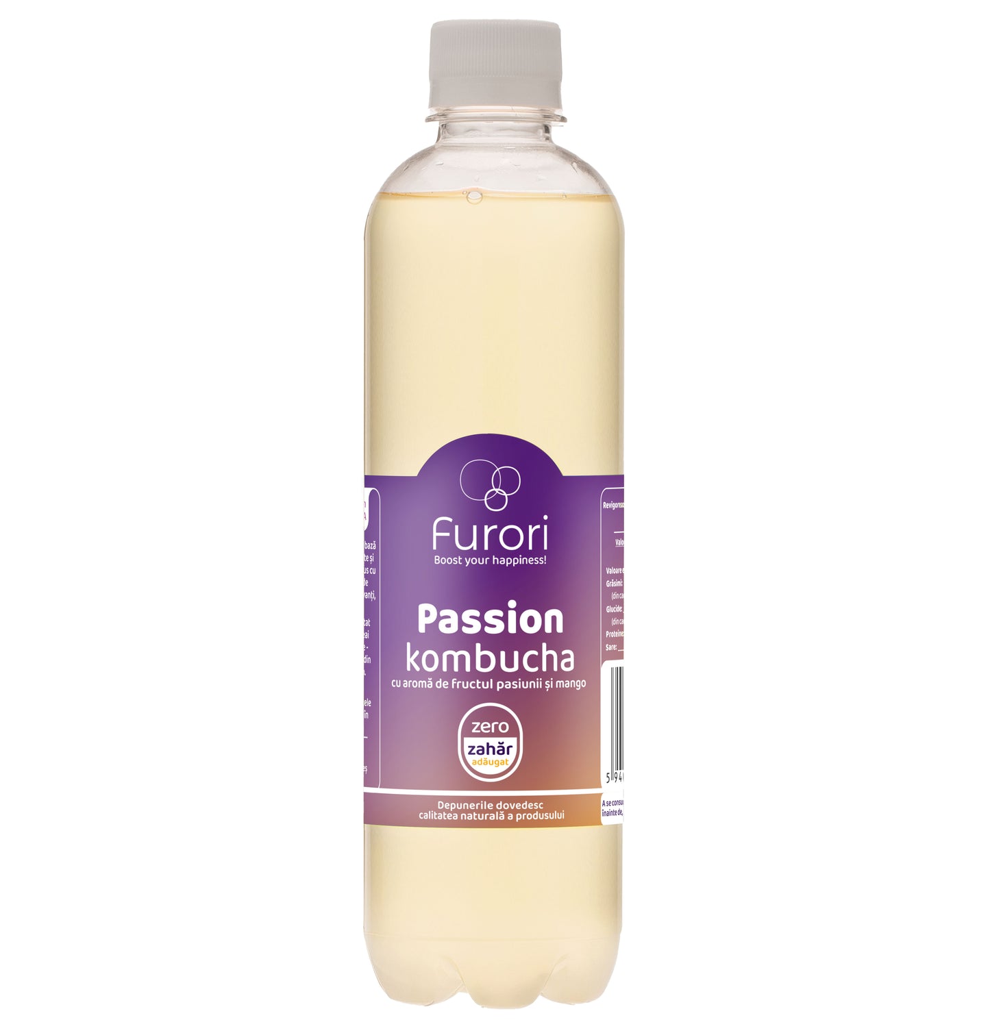 Bautura digestiva Kombucha fara zahar, cu aroma naturala de FRUCTUL PASIUNII si MANGO, 500 ml, Furori