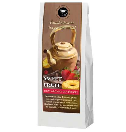 Ceai de fructe aromate Sweet Fruit, cu capsuni, zmeura si ananas, cu plante uscate pentru infuzie, 70g, Pure Therapy